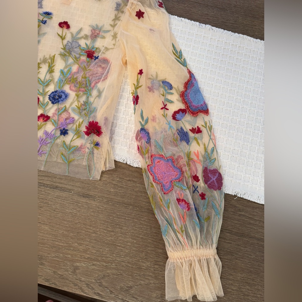 BY ANTHROPOLOGIE LONG-SLEEVE APPLIQUÉ MESH TOP - Picture 10 of 16